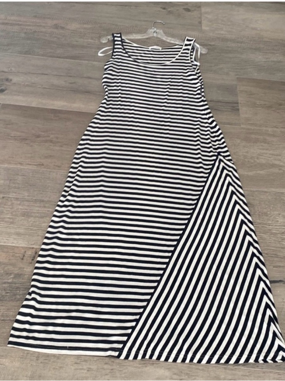 Calvin Klein Black and White Striped Maxi Dress